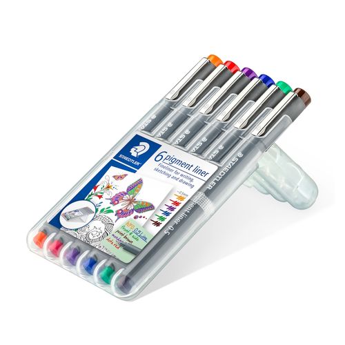 Staedtler Pigment Liner 0.5mm Wallet Of 6 Assorted Colours 30805-SSB6