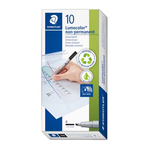 Staedtler Lumocolor Non Permanent Broad Marker 312 Black Box 10
