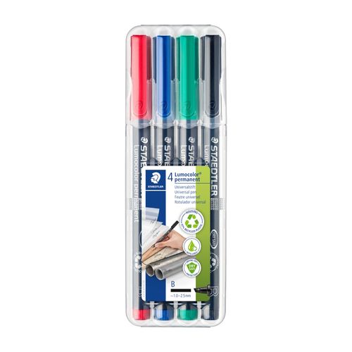 Staedtler Lumocolor Permanent Broad Marker 314 Assorted Wallet of 4