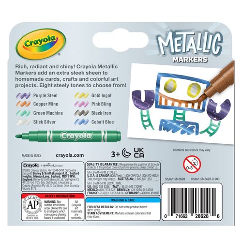 Crayola Colouring Markers 58 8628 Metallic Shimmery Assorted Pk8