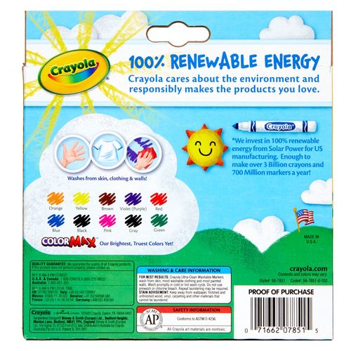 Crayola Ultra Clean Washable Jumbo Markers Classic Colours Pack 10