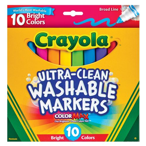 Crayola Ultra Clean Washable Jumbo Markers Bright Colours Pack 10