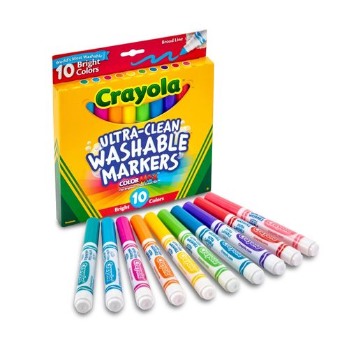 Crayola Ultra Clean Washable Jumbo Markers Bright Colours Pack 10