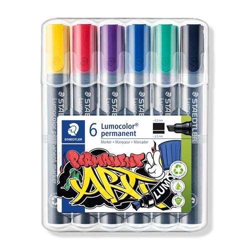 Staedtler 350 Permanent Marker Chisel Assorted Bright Wallet of 6