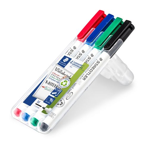 Staedtler Lumocolor 301 Whiteboard Marker Bullet Assorted Colours Wallet 4