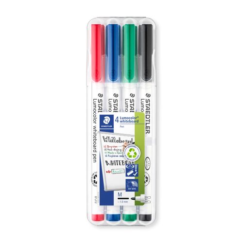 Staedtler Lumocolor 301 Whiteboard Marker Bullet Assorted Colours Wallet 4