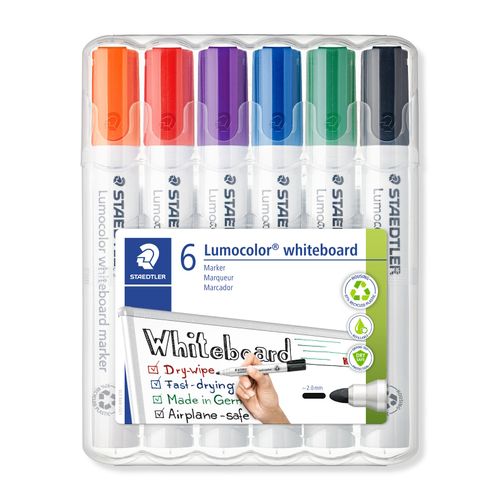 Staedtler Lumocolor 351 Whiteboard Marker Bullet Assorted Colours Wallet 6
