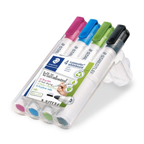 Staedtler Lumocolor 351 Whiteboard Marker Bullet Assorted Bright Colours Wallet 4