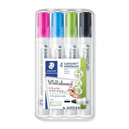 Staedtler Lumocolor 351 Whiteboard Marker Bullet Assorted Bright Colours Wallet 4