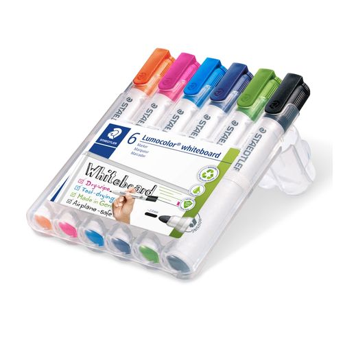 Staedtler Lumocolor 351 Whiteboard Marker Bullet Assorted Bright Colours Wallet 6