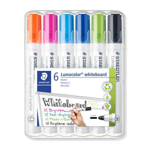 Staedtler Lumocolor 351 Whiteboard Marker Bullet Assorted Bright Colours Wallet 6