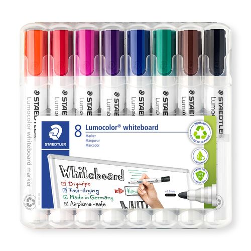 Staedtler Lumocolor 351 Whiteboard Marker Bullet Assorted Colours Wallet 8