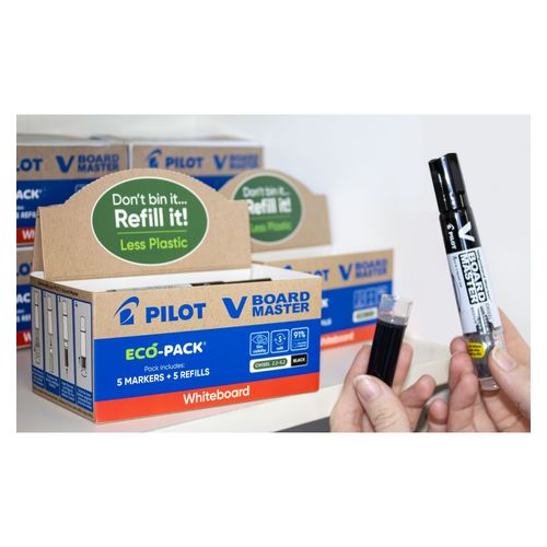 Pilot BegreeN V Board Master Whiteboard Marker Eco Pack Black Chisel - 5 Markers + 5 Refills