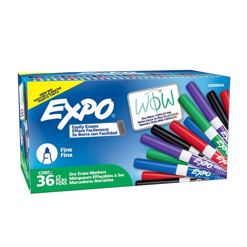 Expo Low Odour Dry Erase Whiteboard Markers Fine Tip Assorted Box 36