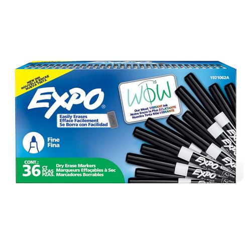 Expo Low Odour Dry Erase Whiteboard Markers Fine Tip Black Box 36