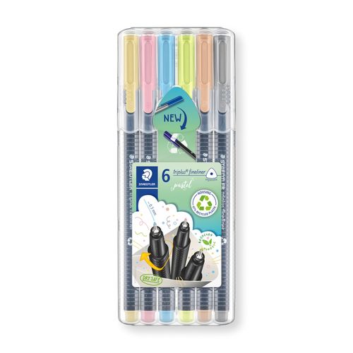 Staedtler Triplus Fineliner Pen Wallet Of 6 Assorted Pastel Colours 334 SB6 PA