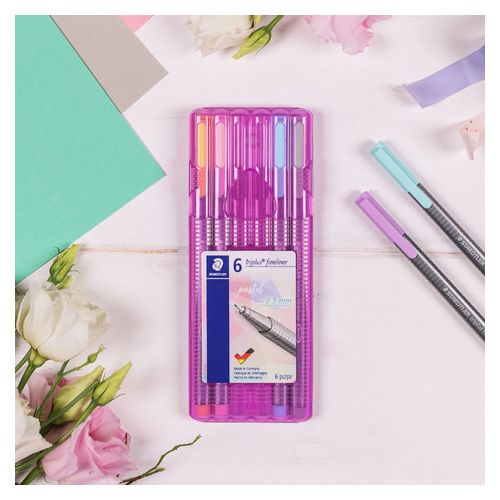 Staedtler Triplus Fineliner Pen Wallet Of 6 Assorted Pastel Colours 334 SB6 PA