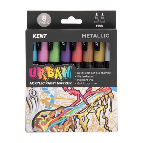 Kent Urban Paint Marker 3mm Nib Metallic Set 8