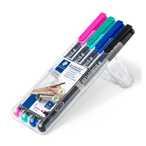 Staedtler Lumocolor Permanent Fine Marker 318 Bright Assorted Wallet of 4