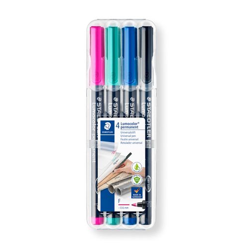 Staedtler Lumocolor Permanent Fine Marker 318 Bright Assorted Wallet of 4