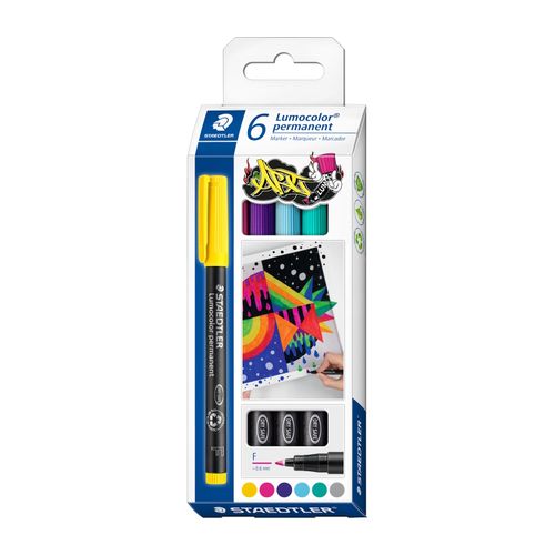 Staedtler Lumocolor Permanent Fine Marker 318 Art Assorted Wallet of 6