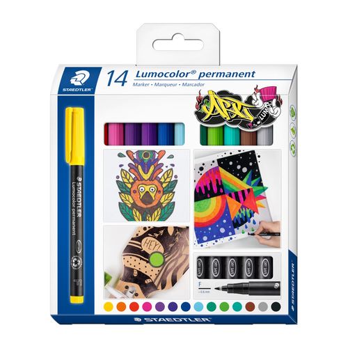 Staedtler Lumocolor Permanent Fine Marker 318 Art Assorted Wallet of 14