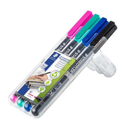 Staedtler Lumocolor Permanent Medium Marker 317 Bright Assorted Wallet of 4