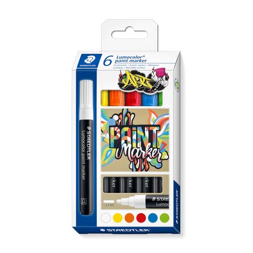 Staedtler Lumocolor 349 Paint Markers Assorted Bright Pack 6