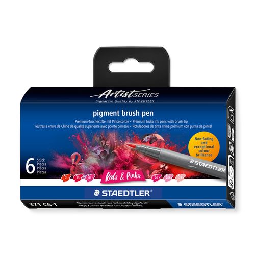 Staedtler Pigment Arts Brush Pen 371 Reds & Pinks 6 Pieces