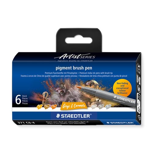 Staedtler Pigment Arts Brush Pen 371 Greys & Caramels 6 Pieces