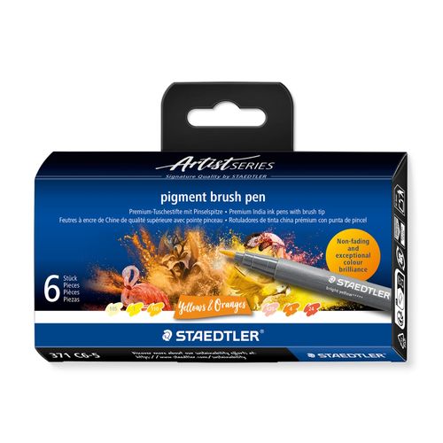 Staedtler Pigment Arts Brush Pen 371 Yellows & Oranges 6 Pieces
