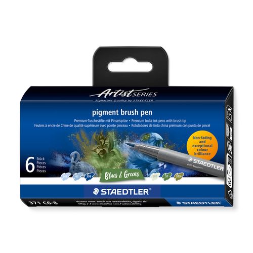 Staedtler Pigment Arts Brush Pen 371 Blues & Greens 6 Pieces
