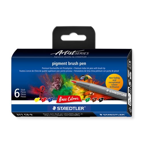 Staedtler Pigment Arts Brush Pen 371 Basic Colours 6 Pieces