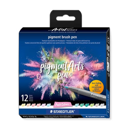 Staedtler Pigment Arts Brush Pen 371 Pastel Colours 12 Pieces