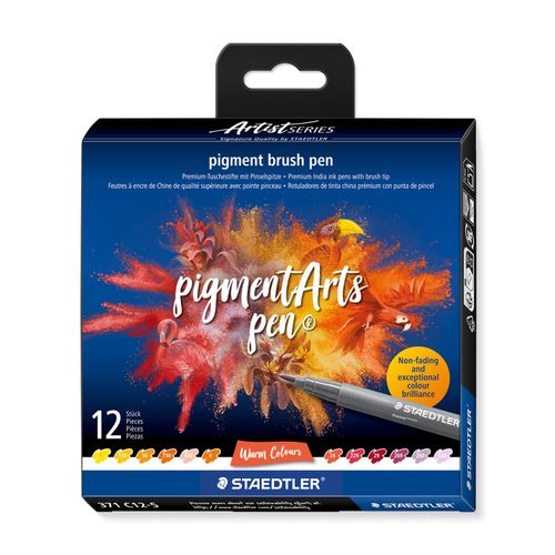 Staedtler Pigment Arts Brush Pen 371 Warm Colours 12 Pieces