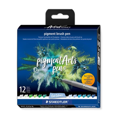 Staedtler Pigment Arts Brush Pen 371 Cool Colours 12 Pieces