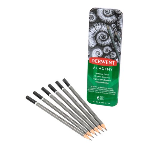 Derwent Academy Sketching Pencils Tin/6 3B, 2B, B, HB, H & 2H