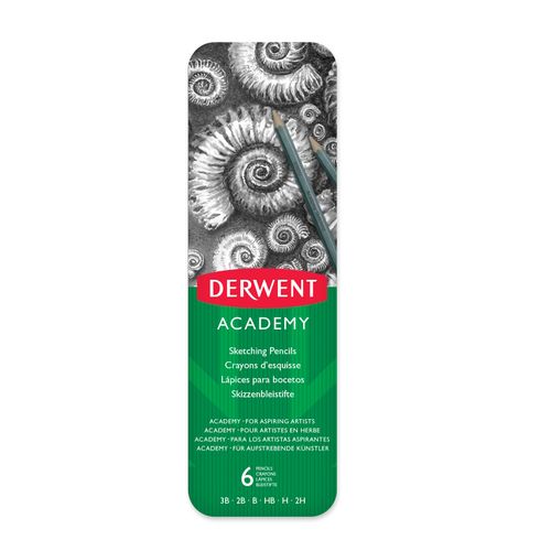 Derwent Academy Sketching Pencils Tin/6 3B, 2B, B, HB, H & 2H
