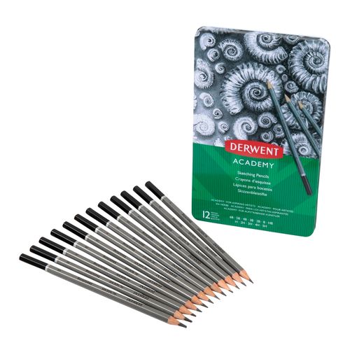 Derwent Academy Sketching Pencils Tin/12 6B, 5B, 4B, 3B, 2B, B, HB, H, 2H,3H, 4H &5H
