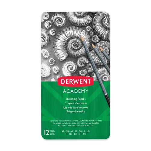 Derwent Academy Sketching Pencils Tin/12 6B, 5B, 4B, 3B, 2B, B, HB, H, 2H,3H, 4H &5H
