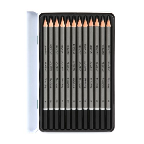Derwent Academy Sketching Pencils Tin/12 6B, 5B, 4B, 3B, 2B, B, HB, H, 2H,3H, 4H &5H