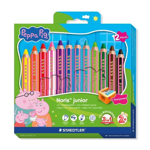 Staedtler Peppa Pig Noris Junior 3-in-1 Colouring Pencils Includes Pencil Sharpener Box 12