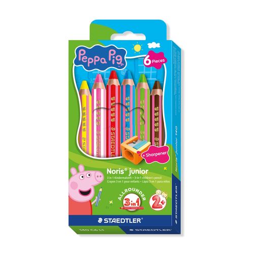 Staedtler Peppa Pig Noris Junior 3-in-1 Colouring Pencils Includes Pencil Sharpener Box 6