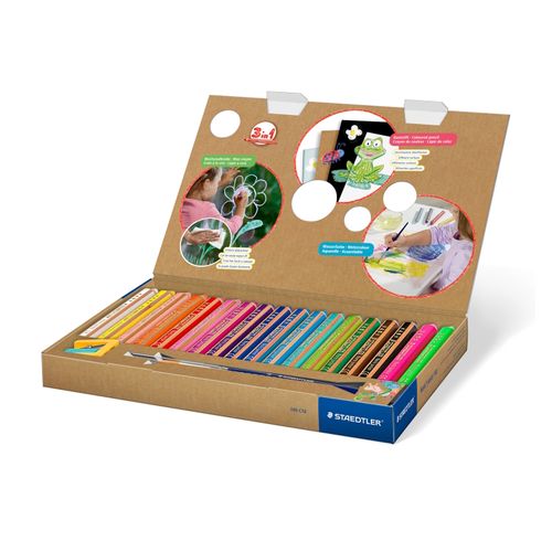 Staedtler Noris Junior 3-in-1 Colouring Pencils Includes Pencil Sharpener Box 18