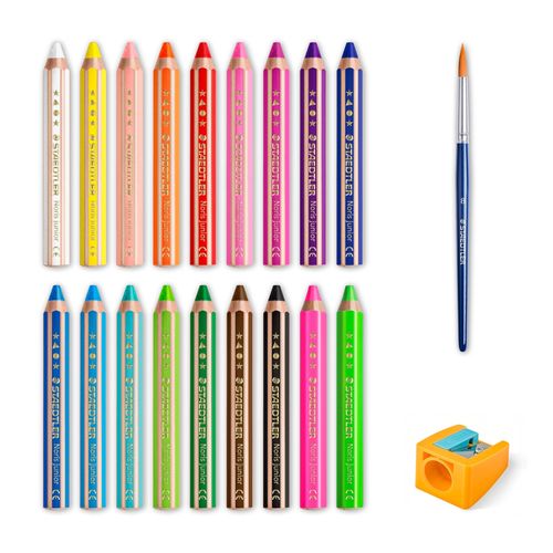 Staedtler Noris Junior 3-in-1 Colouring Pencils Includes Pencil Sharpener Box 18