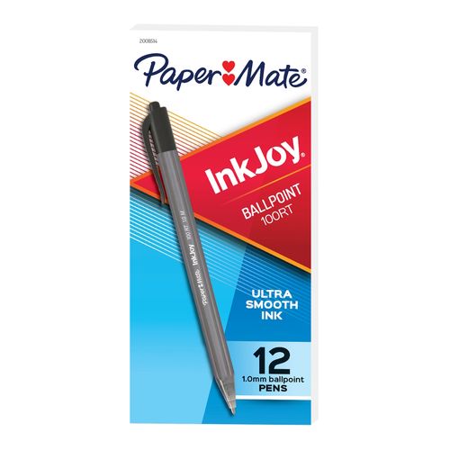 Paper Mate Inkjoy 100 Retractable Ballpoint Pen Medium Black Box 12
