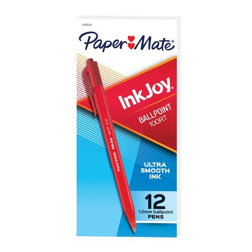 Paper Mate Inkjoy 100 Retractable Ballpoint Pen Medium Red Box 12