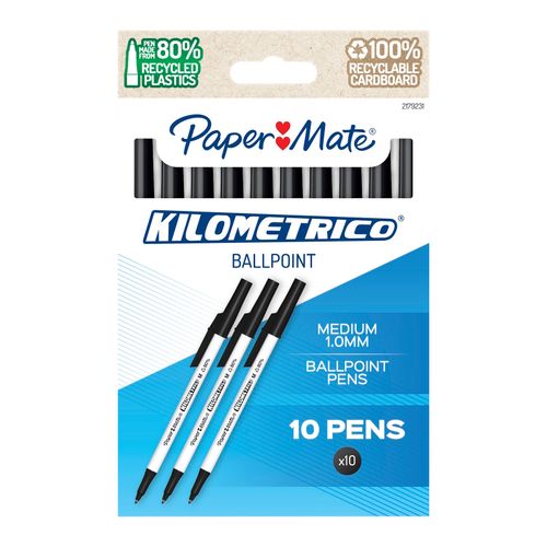 Paper Mate Kilometrico Ballpoint Pen Medium Black Pack 10