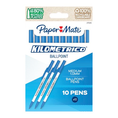 Paper Mate Kilometrico Ballpoint Pen Medium Blue Pack 10