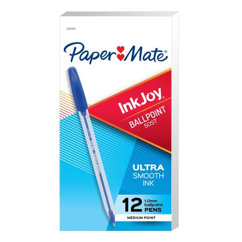 Paper Mate Inkjoy 50 Ballpoint Pen Medium Blue Box 12